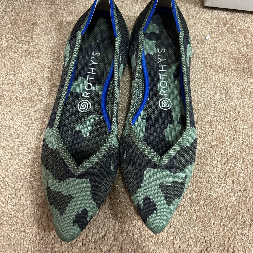 Rothy's camo print pointed toe flats